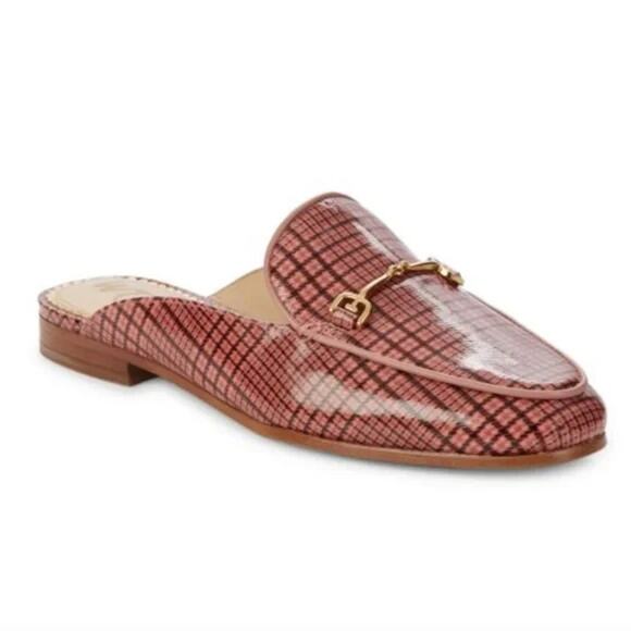 Sam Edelman Linnie Bit Loafer Mule Red Flat Leather Slide Slip Plaid Gingham 10 - Picture 1 of 7